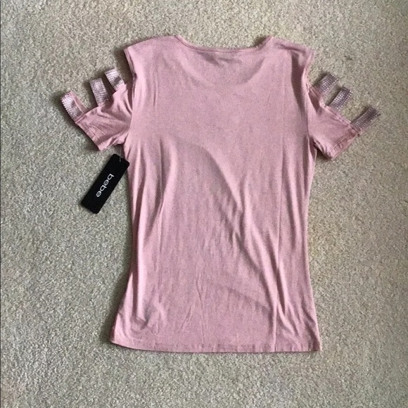 SOLD - Bebe Logo Tee - Cutout Sleeves - Misty Pink - NWT - Picture 4 of 12